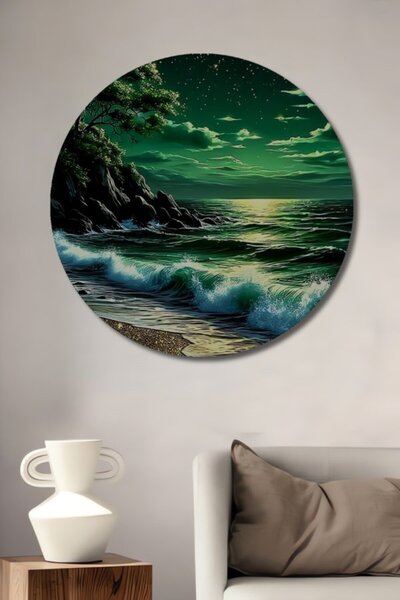 Teona Ahşap Διακοσμητικό ξύλινο τραπέζι με στρογγυλό τοπίο νύχτας με πανσέλην...