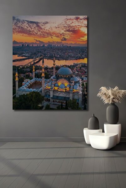 Teona Ahşap Ελαιογραφία Τζαμιού Σουλεϊμανιέ, Ξύλινο Διακοσμητικό Τραπέζι με Ε...