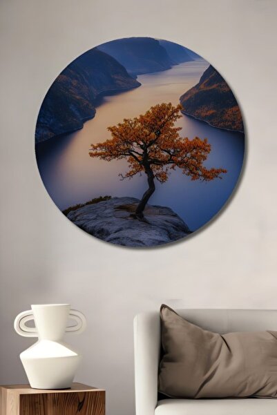 Teona Ahşap Στρογγυλό ξύλινο διακοσμητικό τραπέζι με ελαιογραφία με θέμα το φ...