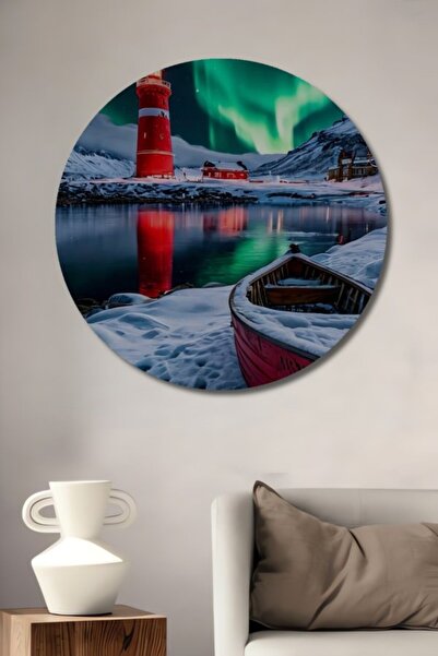 Teona Ahşap Βόρεια Φώτα στο Στρογγυλό Κόκκινο Φωτιστικό Φάρου Θάλασσας Ξύλινο...