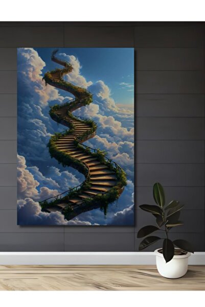 Teona Ahşap Σκάλα του Ουρανού, Ξύλινο Διακοσμητικό Τραπέζι με Ελαιογραφία, γι...