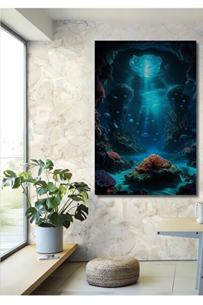 Teona Ahşap Magic Ocean Radiance Ξύλινο Διακοσμητικό Τραπέζι με Ελαιογραφία γ...