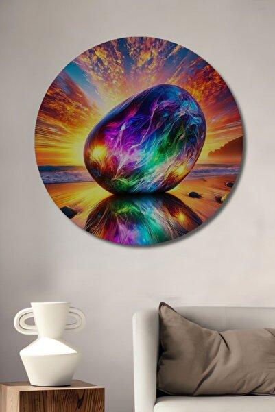 Teona Ahşap Στρογγυλό Ξύλινο Διακοσμητικό Πίνακα Αφηρημένης Τέχνης με Εμφάνισ...