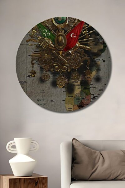 Teona Ahşap Στρογγυλός Ξύλινος Διακοσμητικός Πίνακας Τέχνης Χάρτη της Οθωμανι...