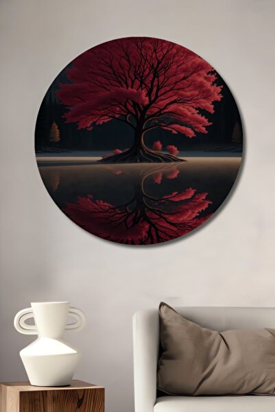 Teona Ahşap Στρογγυλό Ξύλινο Διακοσμητικό Τραπέζι Μοντέρνας Τέχνης με Αντανακ...