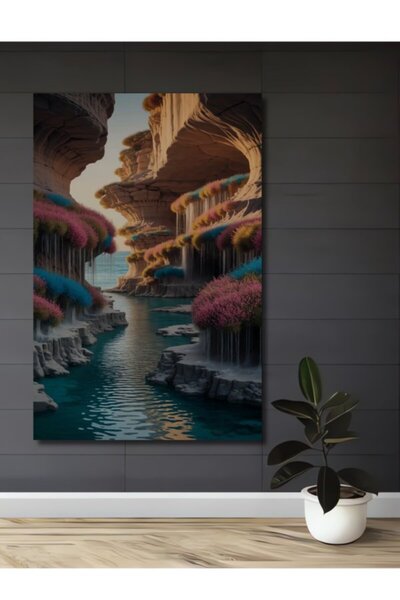 Teona Ahşap Μαγευτικό τοπίο κοιλάδας με καταρράκτη, ελαιογραφία με εφέ λαδιού...