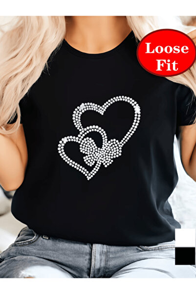 gencerco 3 τεμάχια μπλουζάκια Premium Oversize με στάμπα Pearl Heart