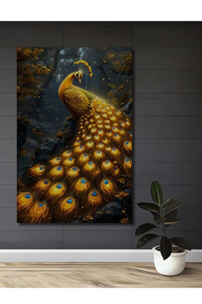 Teona Ahşap Ξύλινο διακοσμητικό τραπέζι με χρυσά φτερά και εντυπωσιακό παγώνι...