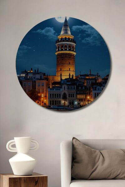 Teona Ahşap Στρογγυλό Ξύλινο Διακοσμητικό Πίνακα με Θέα τον Πύργο του Γαλατά ...