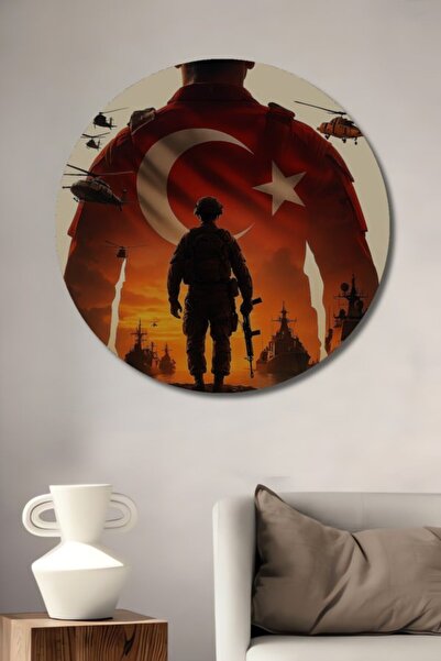 Teona Ahşap Στρογγυλό Ξύλινο Διακοσμητικό Τραπέζι με Σιλουέτα Τουρκικού Στρατ...