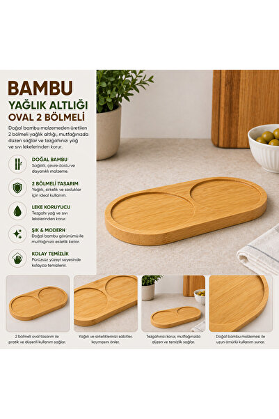 House Bird Bambu Yağlık Altlığı Oval 2 Bölmeli – Doğal Bambu Servis Tepsisi, ...