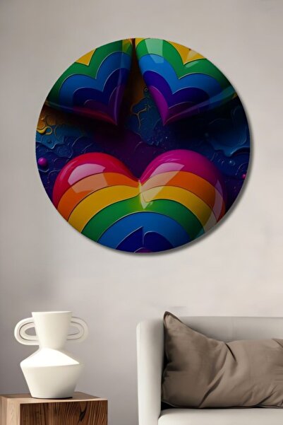 Teona Ahşap Στρογγυλές καρδιές ουράνιου τόξου με ελαιογραφία, ξύλινη διακοσμη...