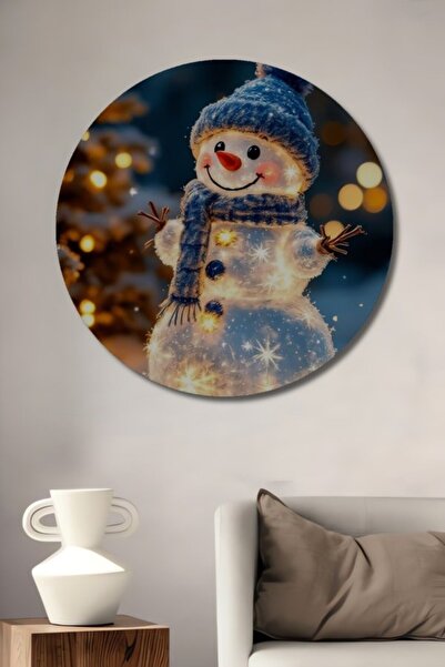 Teona Ahşap Στρογγυλό Ξύλινο Διακοσμητικό Πίνακα με Λαμπερή Χειμερινή Χαρά κα...