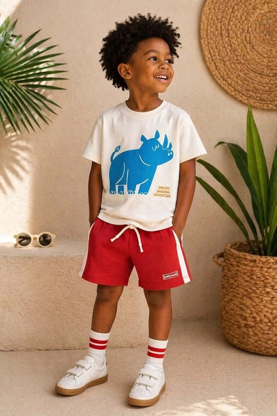 Lolliboomkids Wild Rhino Savanna Καλοκαιρινό Σετ Πανωφόρι-Κάτωφορι Νέας Σεζόν