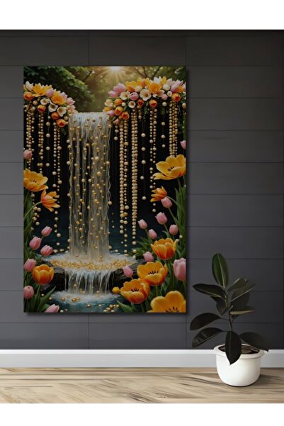 Teona Ahşap Ξύλινο διακοσμητικό τραπέζι με εμφάνιση ελαιογραφίας σε στυλ Gold...