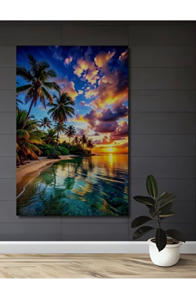 Teona Ahşap Τροπικό Ηλιοβασίλεμα Φοίνικες Ξύλινο Διακοσμητικό Τραπέζι για Σπί...