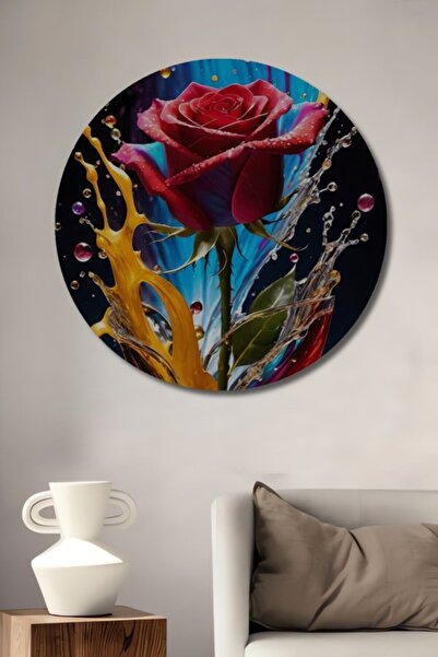 Teona Ahşap Στρογγυλό Διακοσμητικό Τραπέζι από Ξύλο Τριανταφυλλιάς με Ζωηρά Χ...