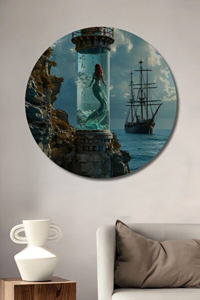 Teona Ahşap Στρογγυλό Ξύλινο Διακοσμητικό Τραπέζι Φάρος Γοργόνας για Σπίτι, Ε...