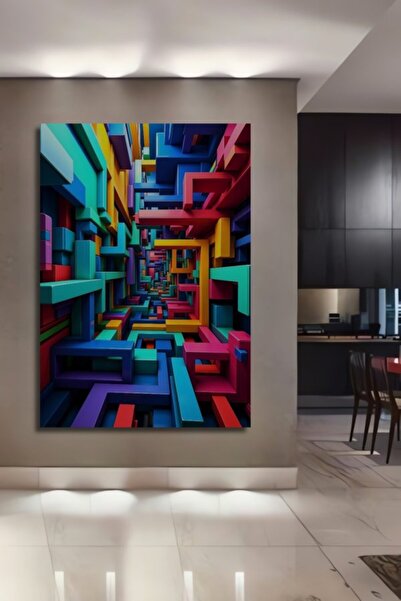 Teona Ahşap Πολύχρωμο Γεωμετρικό Λαβύρινθο Αφηρημένης Τέχνης Ξύλινο Διακοσμητ...