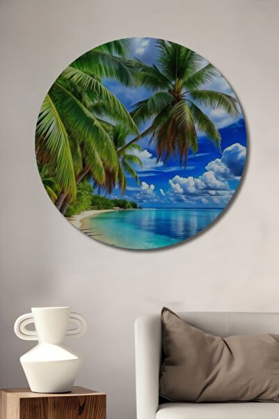 Teona Ahşap Στρογγυλό Ξύλινο Διακοσμητικό Πίνακα με Ρεαλιστική Εκτύπωση Τροπι...