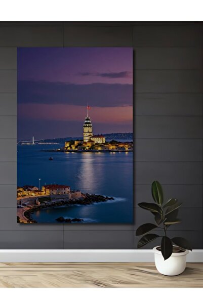 Teona Ahşap Ελαιογραφία με θέα στο Πύργο των Κοριτσιών, Ξύλινο Διακοσμητικό Τ...