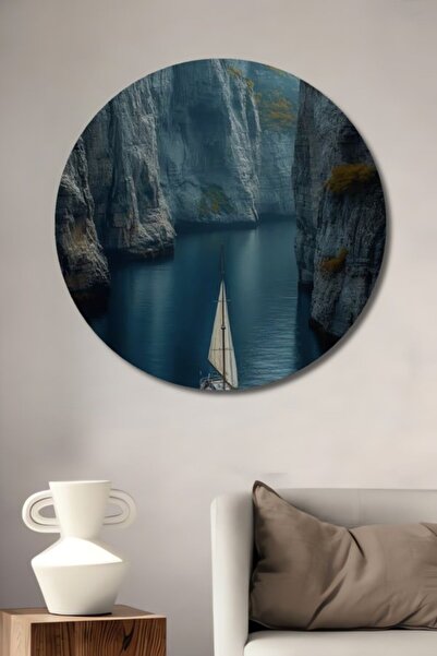 Teona Ahşap Στρογγυλό ξύλινο διακοσμητικό τραπέζι με αφηρημένη τέχνη και σκην...