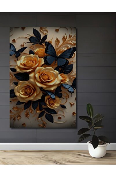 Teona Ahşap Χρυσά τριαντάφυλλα και νυχτερινές πεταλούδες Ξύλινο διακοσμητικό ...