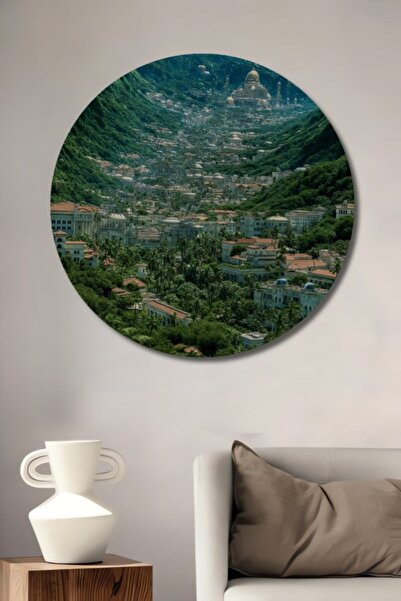 Teona Ahşap Στρογγυλό Ξύλινο Διακοσμητικό Τραπέζι Πόλης της Μυστηριώδους Κοιλ...