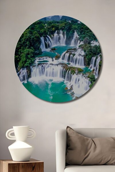 Teona Ahşap Στρογγυλό, πανέμορφο ξύλινο διακοσμητικό τραπέζι με ακουαρέλα σε ...