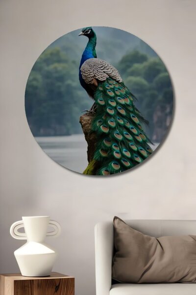 Teona Ahşap Στρογγυλό, μεγαλοπρεπές, ελαιογραφία με εμφάνιση παγώνιου, ξύλινο...