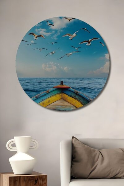 Teona Ahşap Ξύλινο διακοσμητικό τραπέζι με ελαιογραφία με ψαρόβαρκα στον στρο...