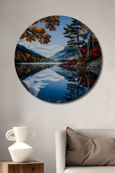Teona Ahşap Στρογγυλό Φθινοπωρινό Τοπίο Λίμνης Ζούγκλας με Ελαιογραφία, Ξύλιν...