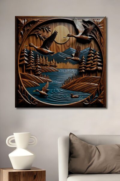 Teona Ahşap Ιπτάμενες Πάπιες και η Μαγεία της Φύσης Ξύλινο Διακοσμητικό Τραπέ...