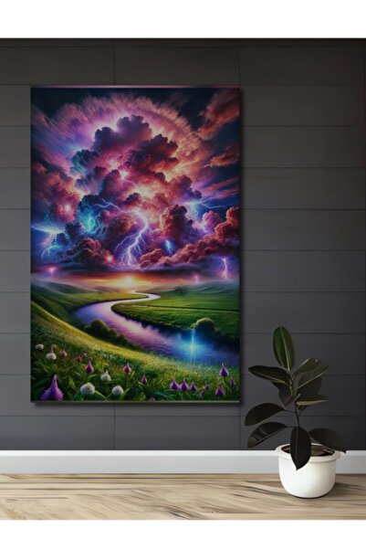 Teona Ahşap Sky Storm Valley River Canvas Ξύλινο Διακοσμητικό Πίνακας Ζωγραφι...