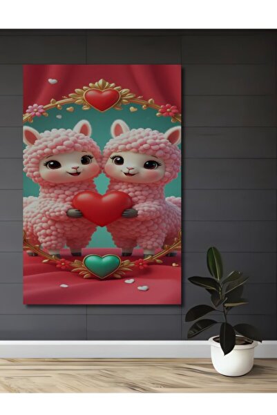 Teona Ahşap Χαριτωμένα δύο λάμας που κρατούν καρδιές, ξύλινο διακοσμητικό τρα...