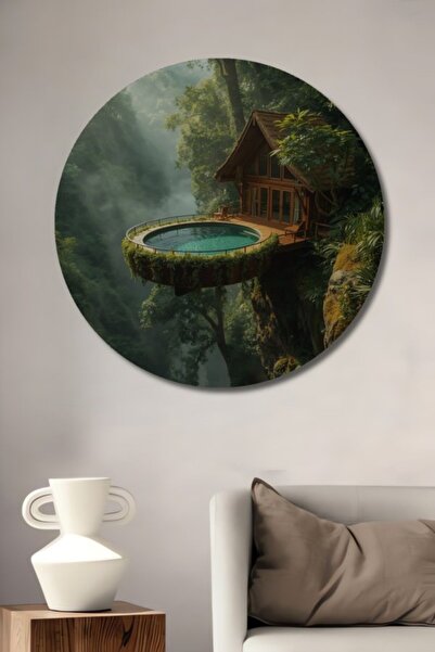 Teona Ahşap Στρογγυλή Ξύλινη Διακοσμητική Πίνακα Ξύλινης Βίλας με Πισίνα στην...