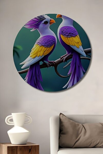 Teona Ahşap Στρογγυλό Ξύλινο Διακοσμητικό Τραπέζι με Ελαιογραφία Μαγικού Ζευγ...