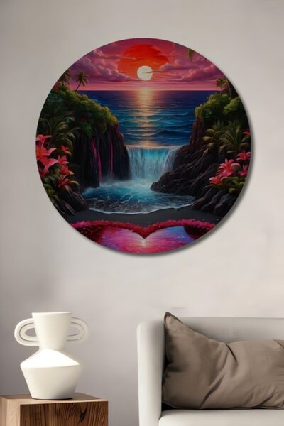 Teona Ahşap Στρογγυλό Ξύλινο Διακοσμητικό Πίνακα με θέμα την Αγάπη, το Τροπικ...