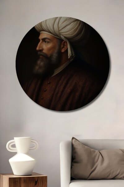 Teona Ahşap Στρογγυλό Ξύλινο Διακοσμητικό Πίνακα με Ελαιογραφία Πορτρέτου Οθω...