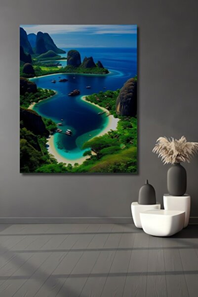 Teona Ahşap Τροπικός Παράδεισος Σκοτεινό Τοπίο με Εφέ Ακουαρέλας Διακοσμητικό...