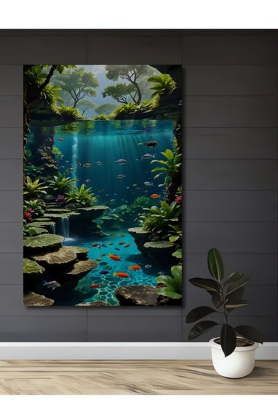 Teona Ahşap Ξύλινο διακοσμητικό τραπέζι με πολύχρωμα ψάρια και υποβρύχιο κόσμ...