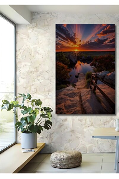 Teona Ahşap Ελαιογραφία με θέμα το ηλιοβασίλεμα, Ξύλινο διακοσμητικό τραπέζι ...