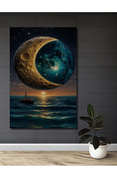 Teona Ahşap Ξύλινο Διακοσμητικό Τραπέζι με Θέα Μυστηριώδη Σελήνη και Γη για Σ...