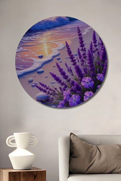 Teona Ahşap Στρογγυλό Μωβ Διακοσμητικό Ξύλινο Τραπέζι με Ακουαρέλα Ακτινικής ...