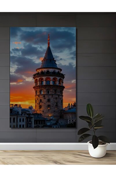 Teona Ahşap Πύργος Γαλατά Ηλιοβασίλεμα Ξύλινο Διακοσμητικό Τραπέζι με Ελαιογρ...