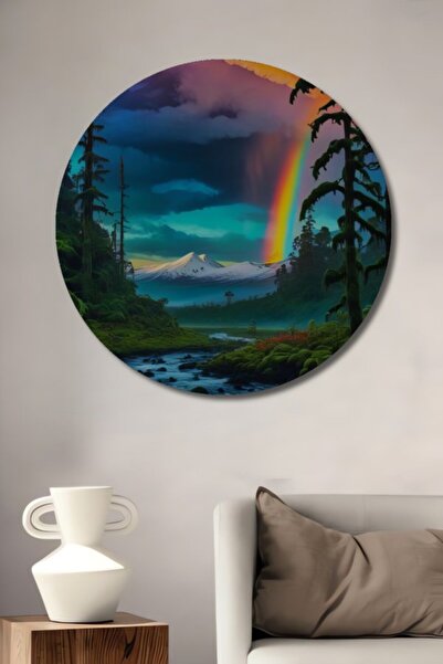 Teona Ahşap Στρογγυλό Ξύλινο Διακοσμητικό Πίνακα με Ελαιογραφία με θέμα το Μα...