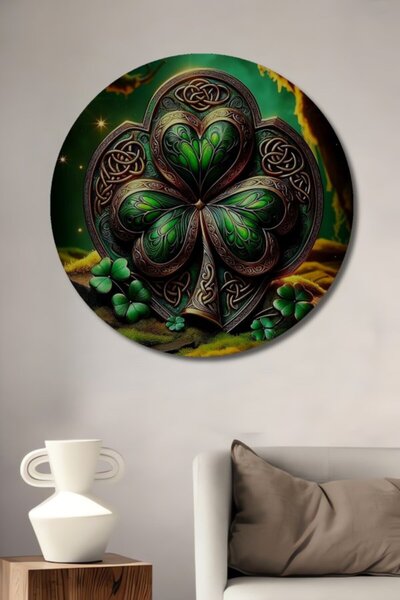 Teona Ahşap Στρογγυλό Πράσινο Ξύλινο Διακοσμητικό Τραπέζι με Σύμβολο Τύχης γι...