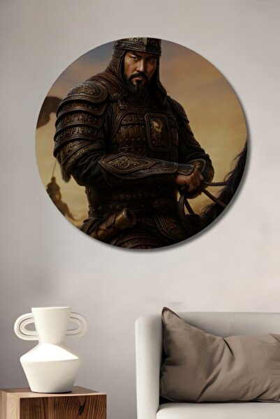 Teona Ahşap Στρογγυλό Ξύλινο Διακοσμητικό Πίνακα Τέχνης Πολεμιστή του Μογολικ...