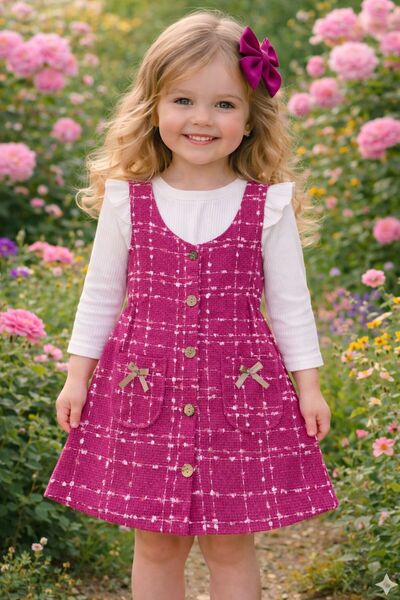 KOZADANKIDS Kız Çocuk Tüvit Jile Elbise Bluzlu İKİLİ TAKIM