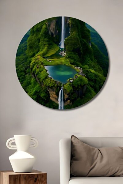 Teona Ahşap Στρογγυλό Ξύλινο Διακοσμητικό Τραπέζι με Θέα σε Κρυφό Καταρράκτη ...